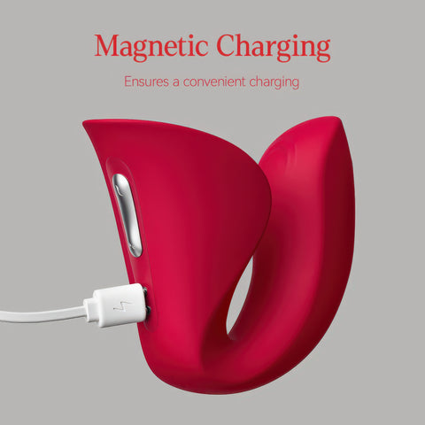 Red magnetic charging device on a gray background with text 'Magnetic Charging' and 'Ensures a convenient charging'.