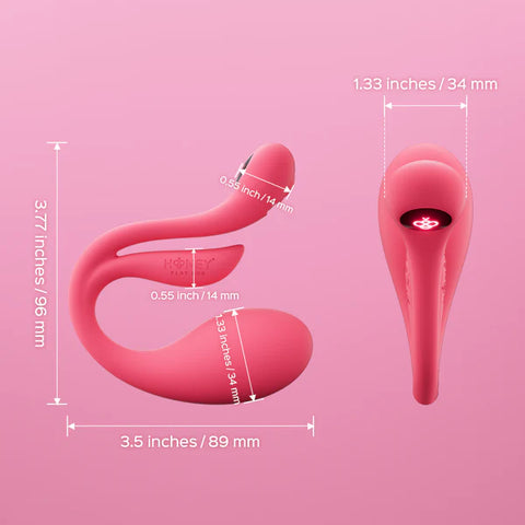Pink electronic device with measurements on a pink background