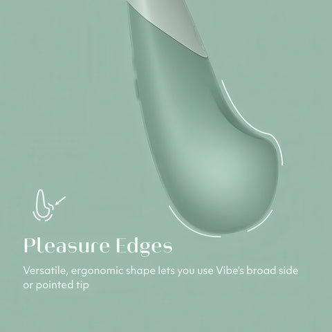 Vibrator with 'Pleasure Edges' branding on a light green background