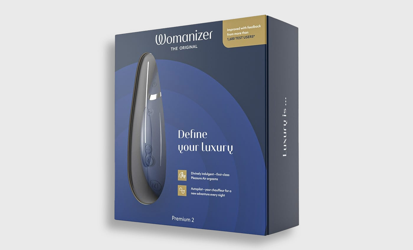 Womanizer Premium 2 Clitoral Stimulator In Packaging, Blue