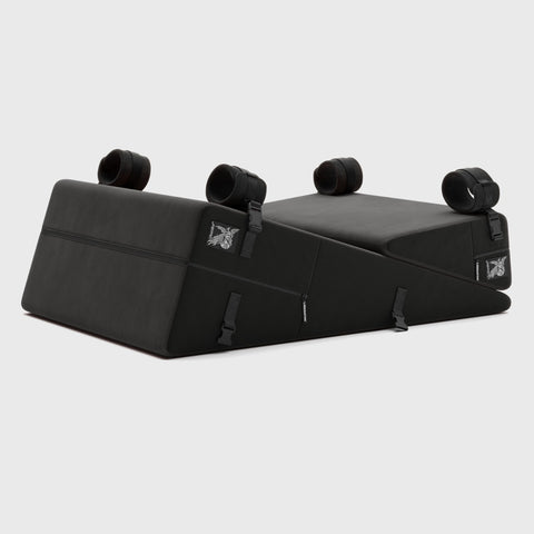 Bondage wedge ramp combo sex pillow in lush black on white background
