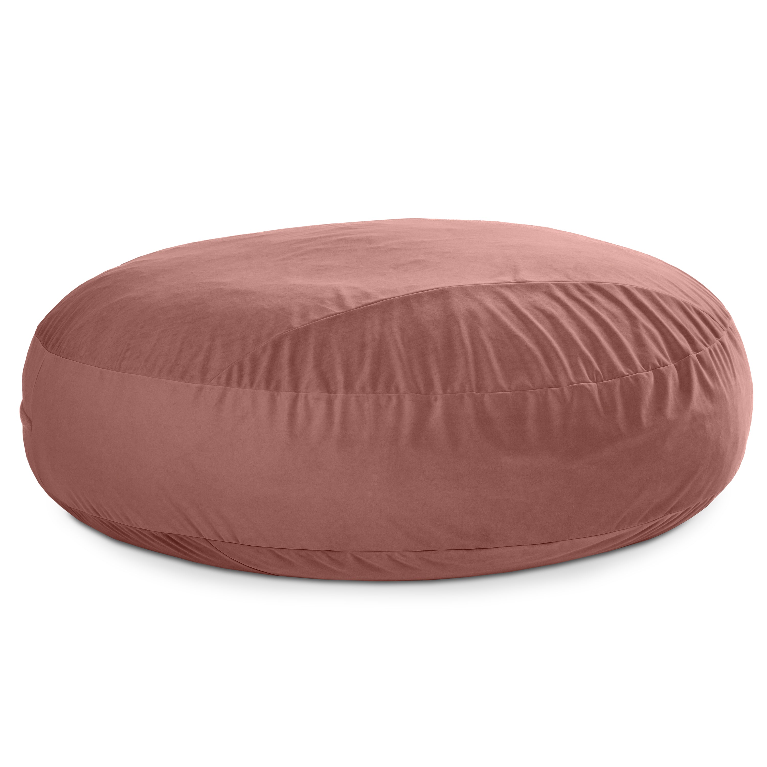 Round pink bean bag chair on a white background