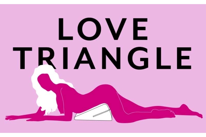 Silhouette of a woman lying on a Liberator Wedge with the text "Love Triangle" above her