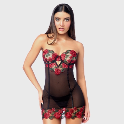 Front view of woman in Bella Lace-up Babydoll