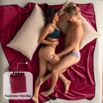 Couple lying together on Fascinator King showing Fascinator Tote bag