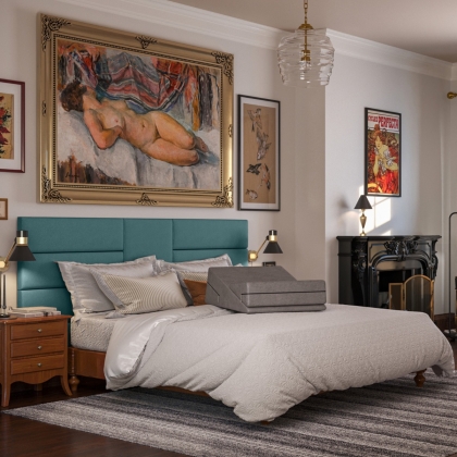 Lifestyle Photo of the Vegan Leather Wall Panels by Panelist in a bedroom