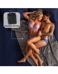 Couple lounging on Fascinator Queen showing Fascinator Tote Bag