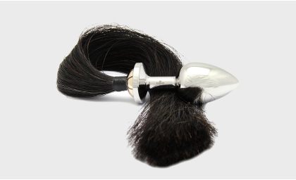 Rosebuds Stainless Anal Plug with Black Horsehair Tail