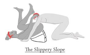 The Slippery Slope sex position on the Heart Wedge Pillow
