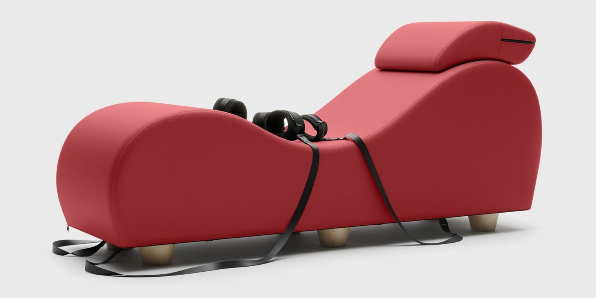 Lyza Premium Synleather sex chaise with bondage attachments in the color red