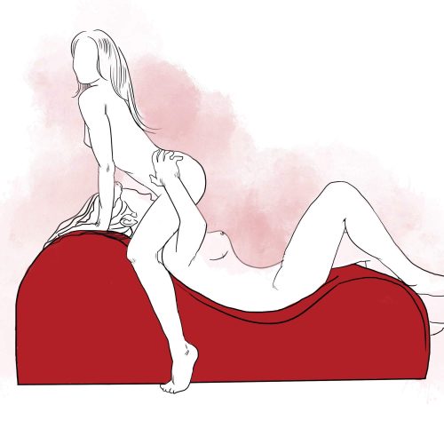 Lesbian facesitting on Liberator Esse sex furniture