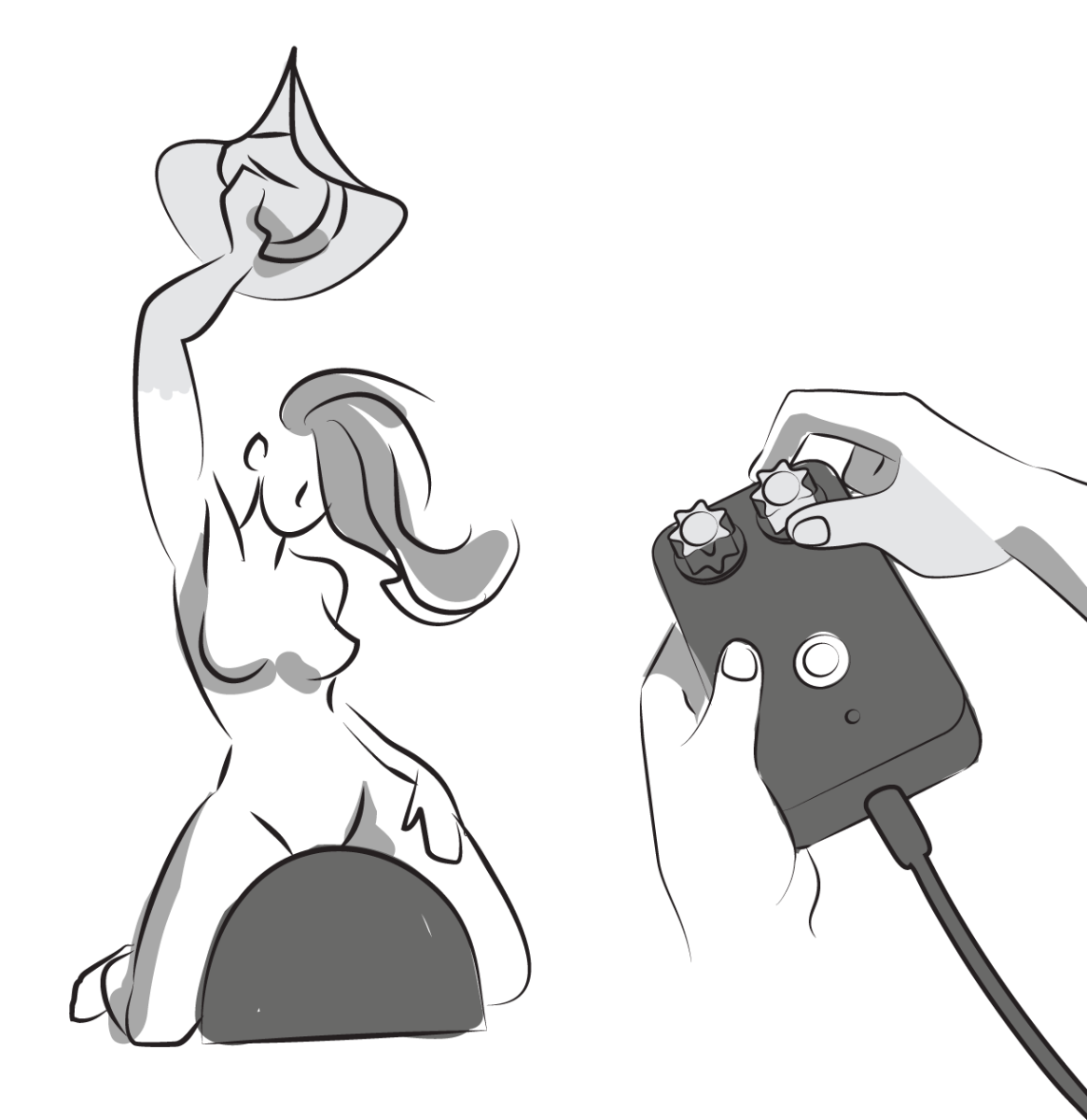 Illustration of Woman Playing with the Cowgirl Sex Machine with Remote Control