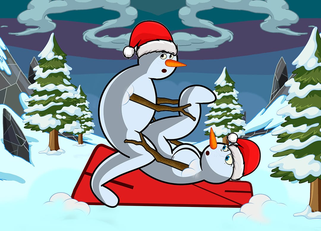 A snowman fucking a snowwoman using the Liberator Wedge Ramp Combo